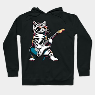 Guitar Cat Novelty Rock Music Band Concert Funny Cat Hoodie